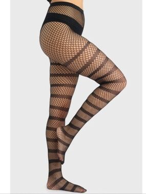 Killstar Black Striped Fishnet Tights